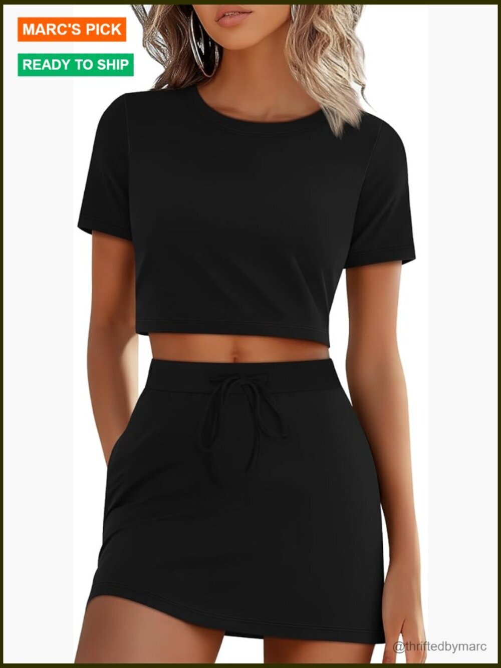 Cropped Cotton Skort Set with Pockets, Athletic Summer Outfit